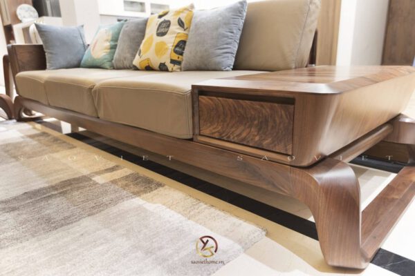 Băng dài ba chỗ ngồi sofa gỗ óc chó