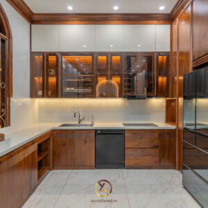 Phòng bếp nội thất gỗ óc chó - Mr TH House - Kiêu Kỵ - Gia Lâm