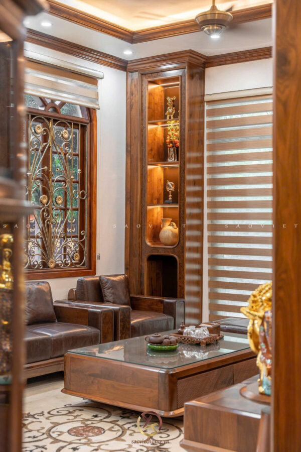 Nội thất phòng khách gỗ óc chó - Mr TH House - Kiêu Kỵ - Gia Lâm