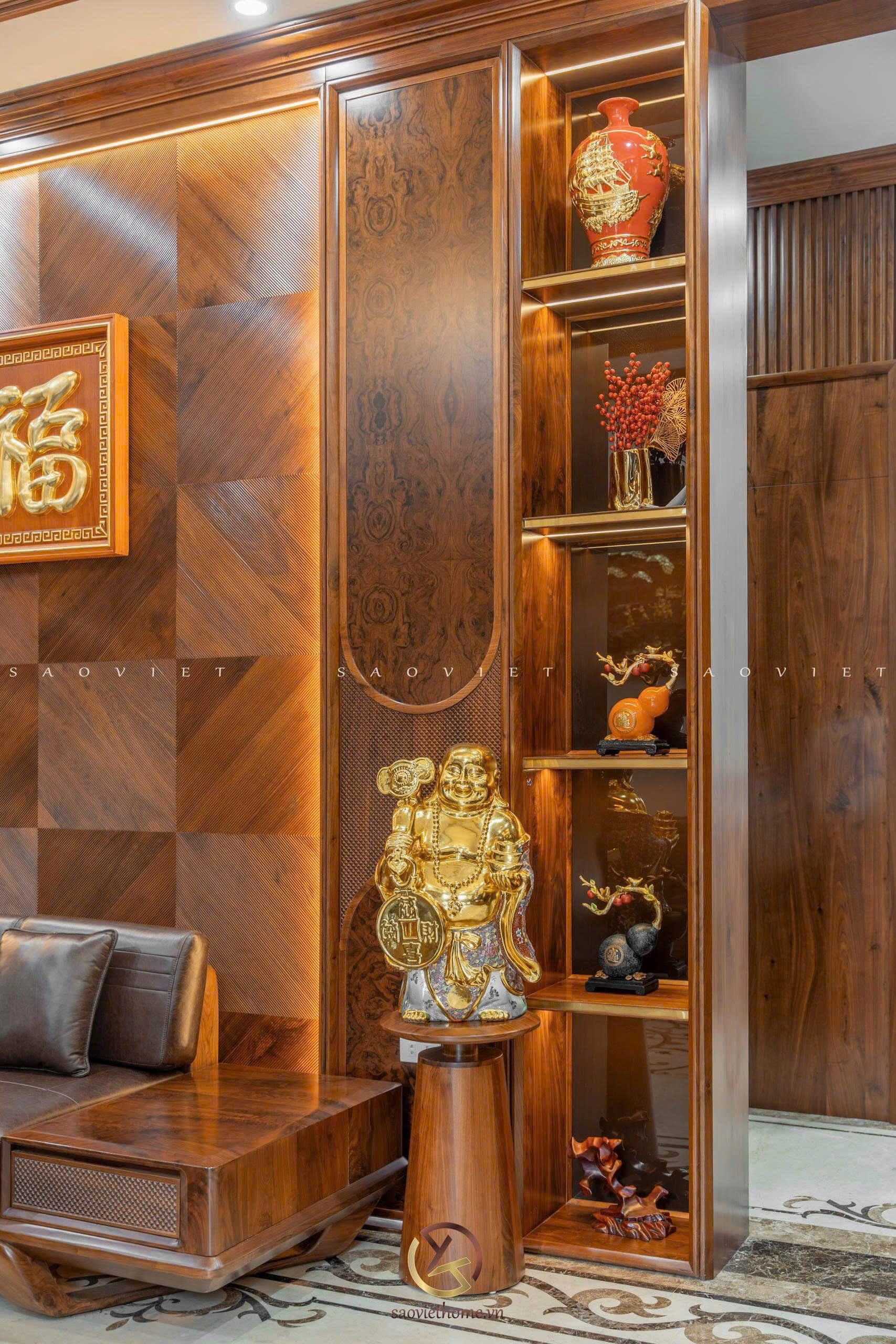 Nội thất phòng khách gỗ óc chó - Mr TH House - Kiêu Kỵ - Gia Lâm