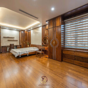Phòng ngủ master nội thất gỗ óc chó - Mr TH House - Kiêu Kỵ - Gia Lâm