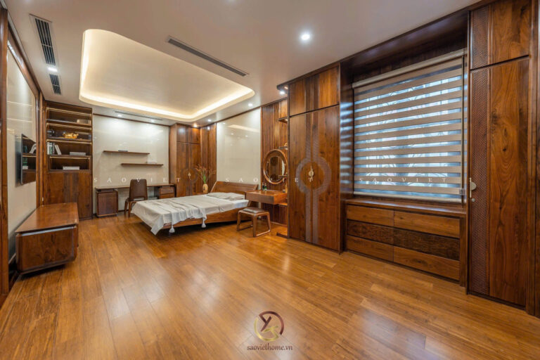 Phòng ngủ master nội thất gỗ óc chó - Mr TH House - Kiêu Kỵ - Gia Lâm