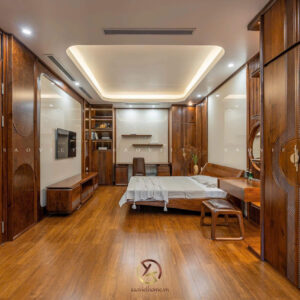 Phòng ngủ master nội thất gỗ óc chó - Mr TH House - Kiêu Kỵ - Gia Lâm