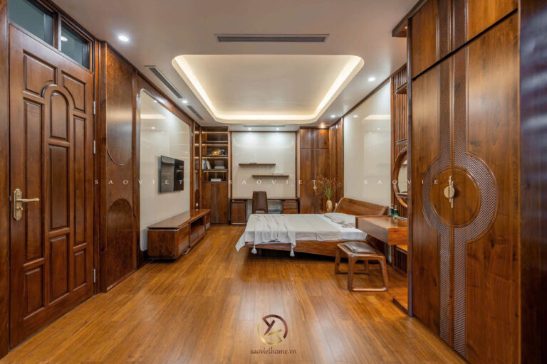 Phòng ngủ master nội thất gỗ óc chó - Mr TH House - Kiêu Kỵ - Gia Lâm