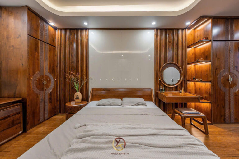 Phòng ngủ master nội thất gỗ óc chó - Mr TH House - Kiêu Kỵ - Gia Lâm