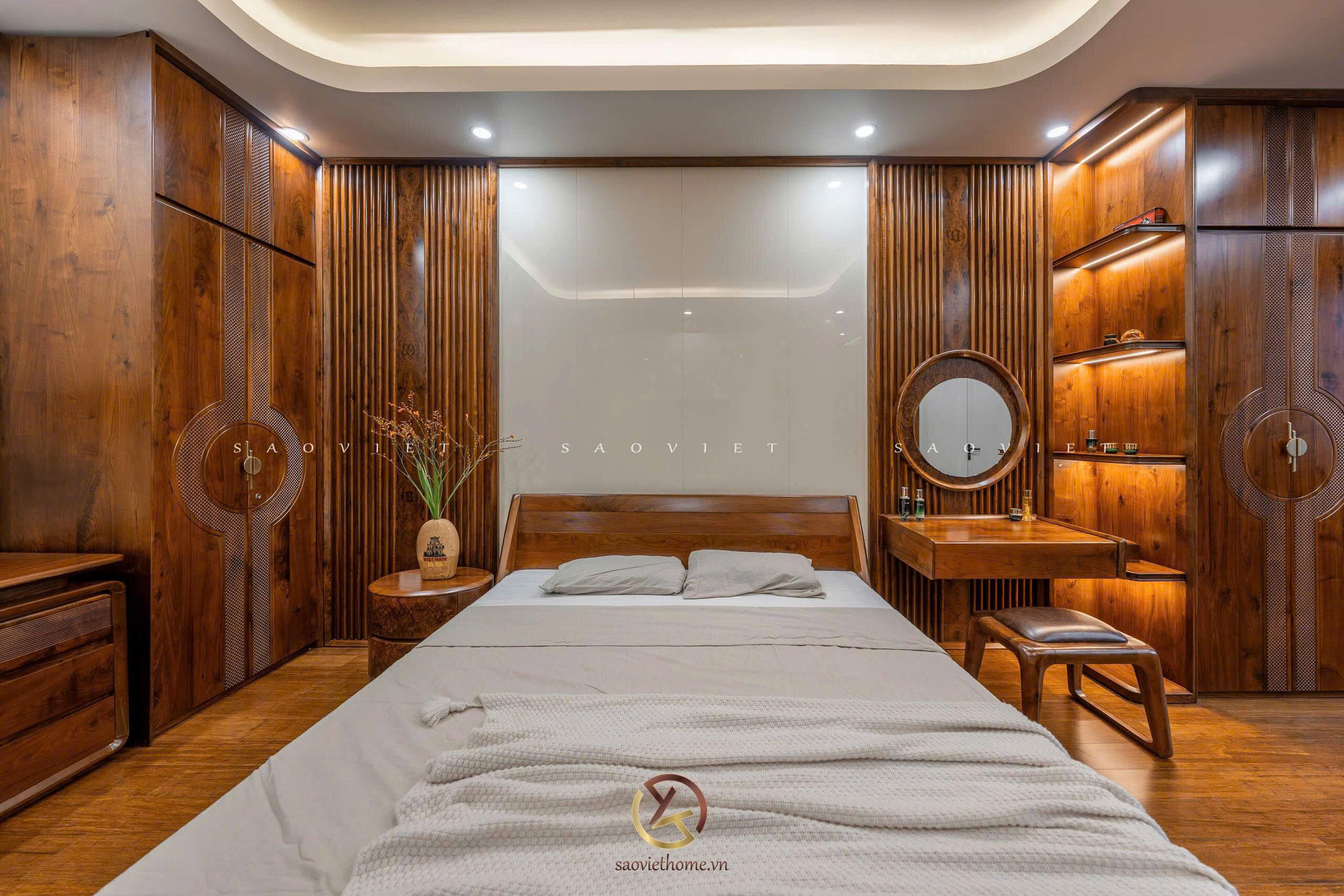 Phòng ngủ master nội thất gỗ óc chó - Mr TH House - Kiêu Kỵ - Gia Lâm