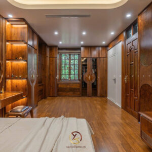 Phòng ngủ master nội thất gỗ óc chó - Mr TH House - Kiêu Kỵ - Gia Lâm