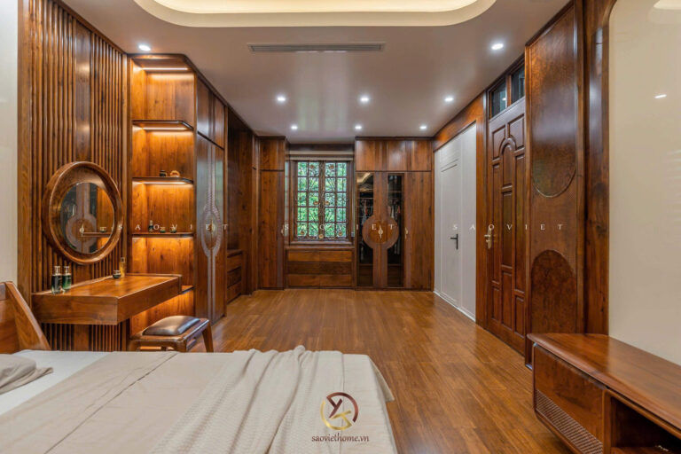 Phòng ngủ master nội thất gỗ óc chó - Mr TH House - Kiêu Kỵ - Gia Lâm