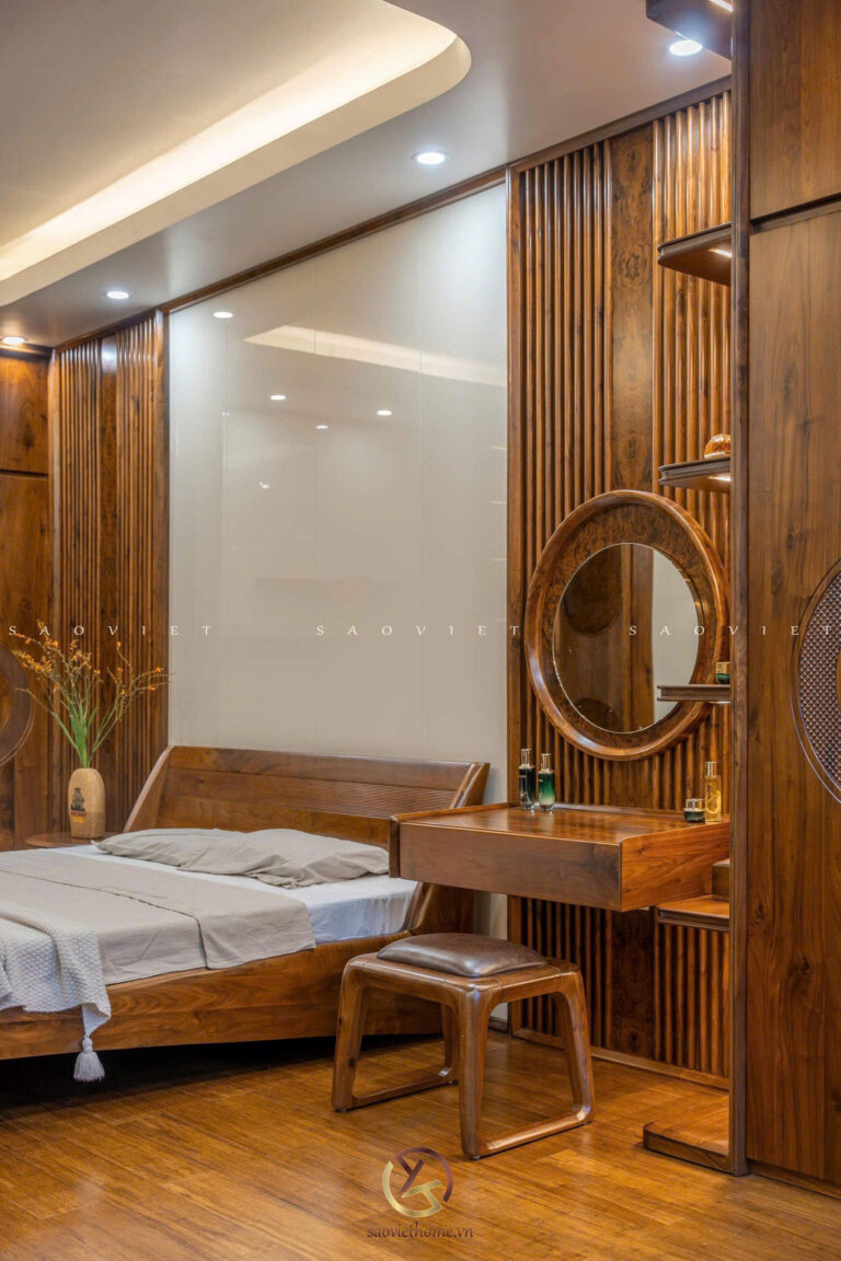 Phòng ngủ master nội thất gỗ óc chó - Mr TH House - Kiêu Kỵ - Gia Lâm