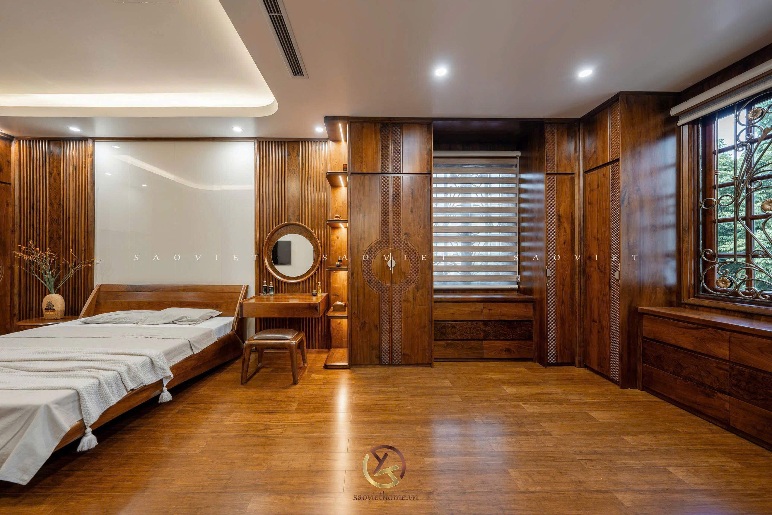Phòng ngủ master nội thất gỗ óc chó - Mr TH House - Kiêu Kỵ - Gia Lâm