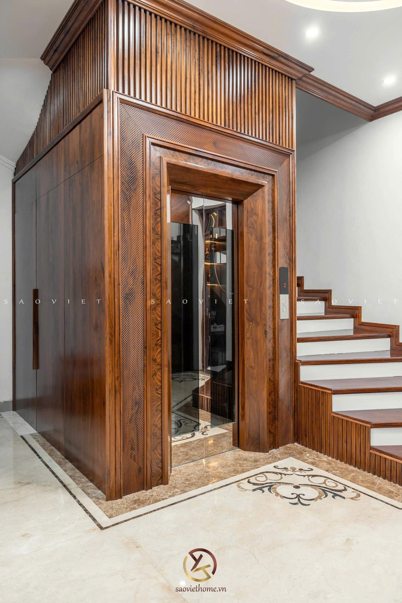 Thang máy gỗ óc chó - Mr TH House - Kiêu Kỵ - Gia Lâm