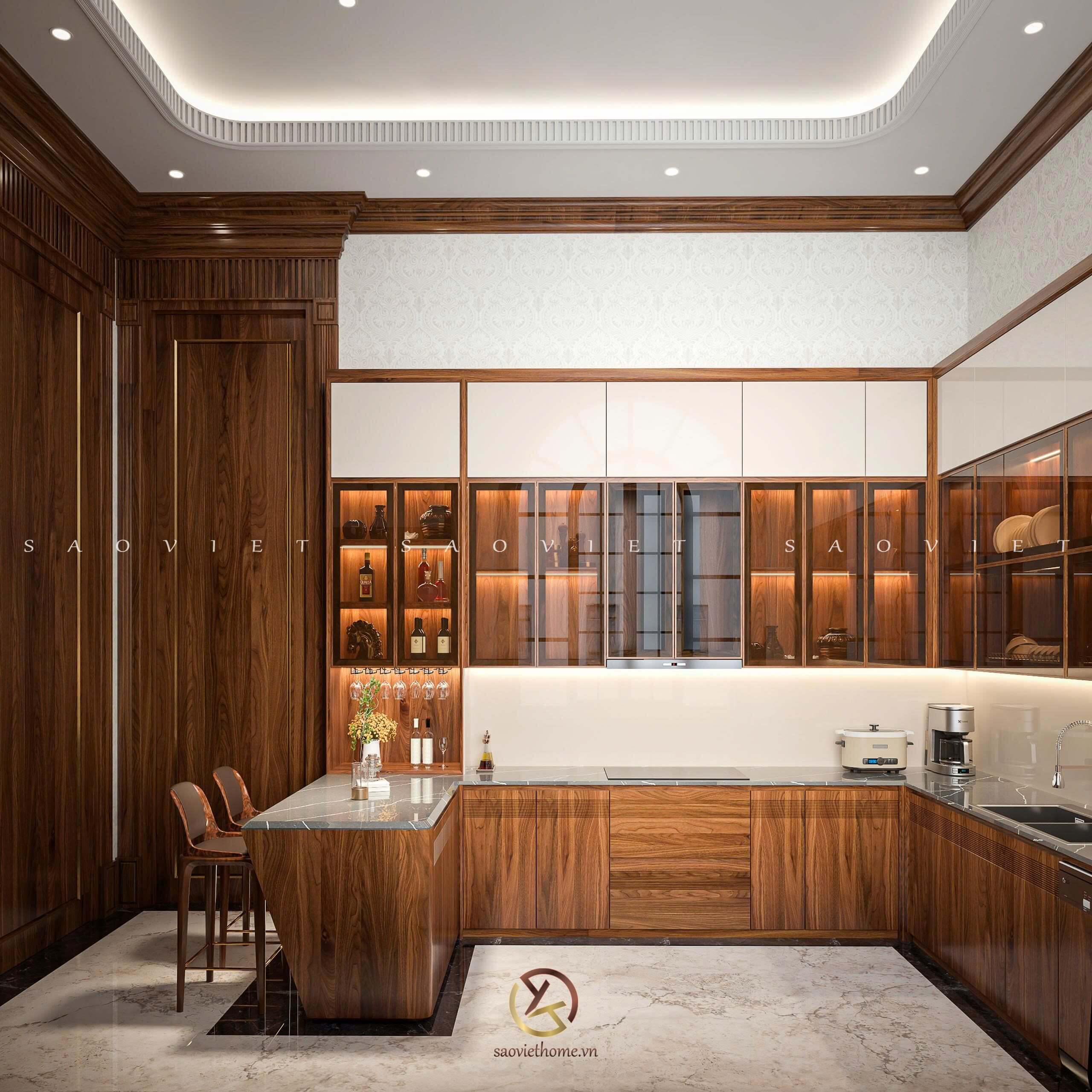 Phòng bếp gỗ óc chó