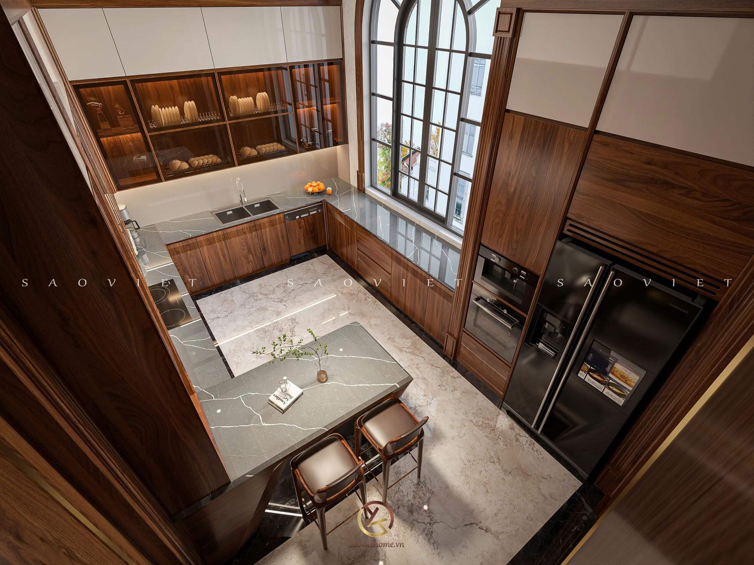 Phòng bếp gỗ óc chó