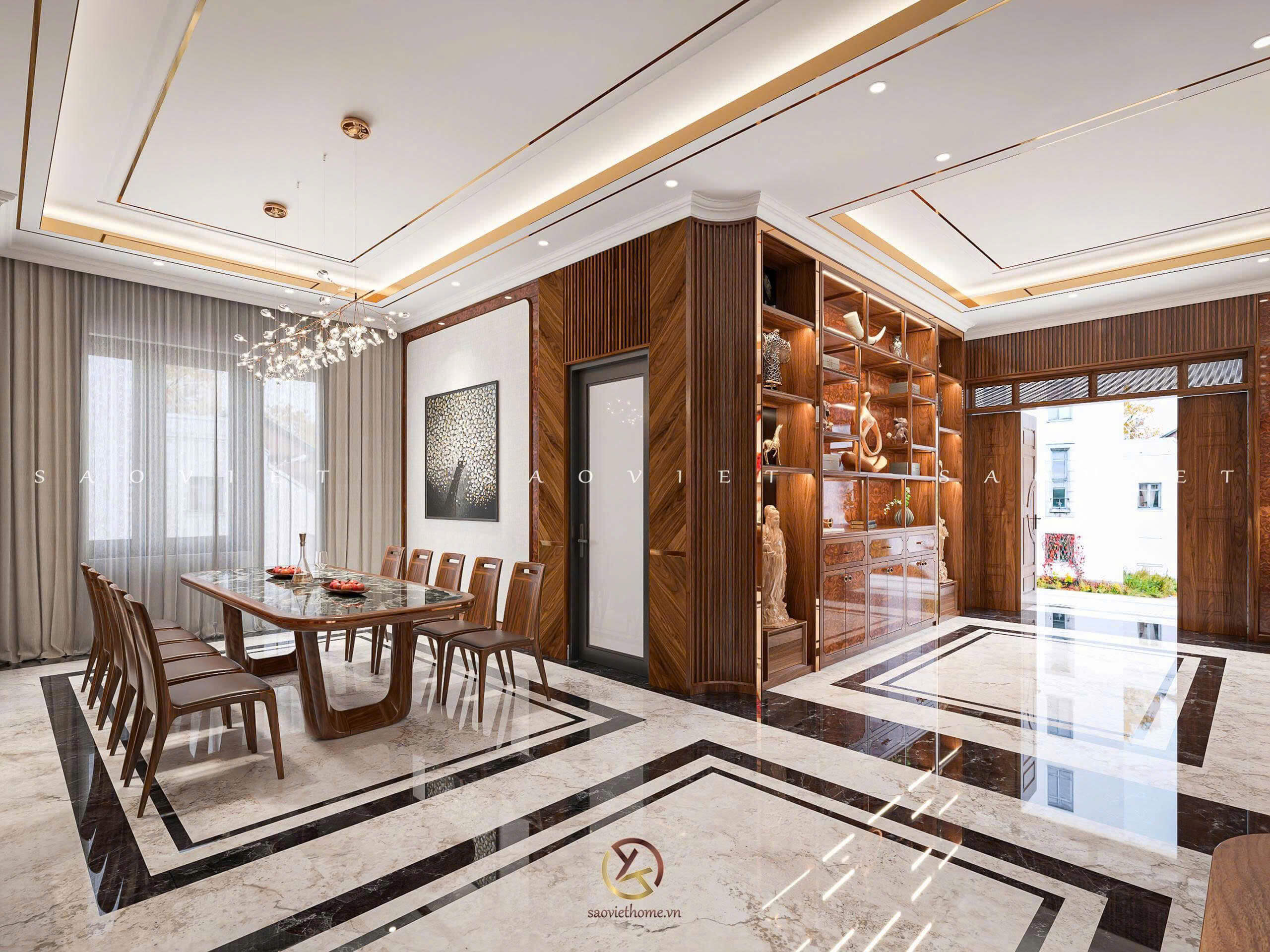 Thiết kế nội thất gỗ óc chó phòng bếp