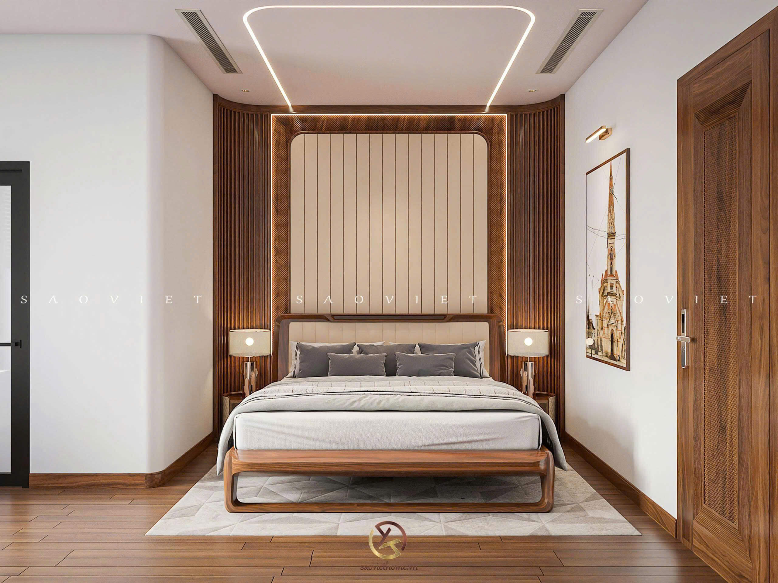 Thiết kế nội thất gỗ óc chó phòng ngủ master