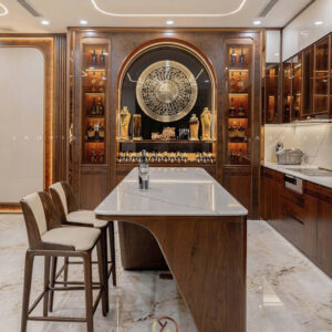 Phòng bếp biệt thự gỗ óc chó