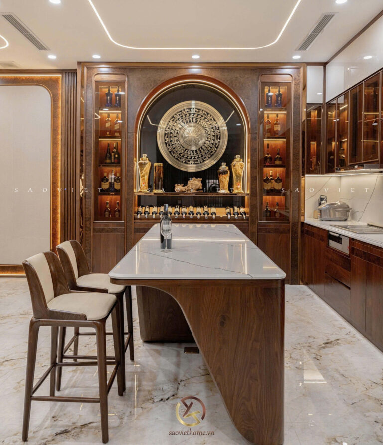 Phòng bếp biệt thự gỗ óc chó