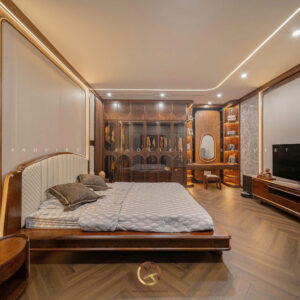 Phòng ngủ con biệt thự gỗ óc chó