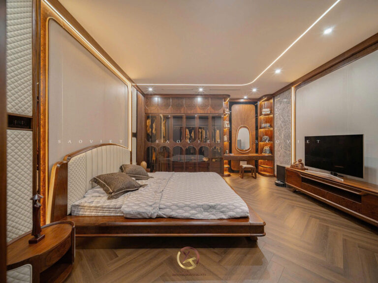 Phòng ngủ con biệt thự gỗ óc chó