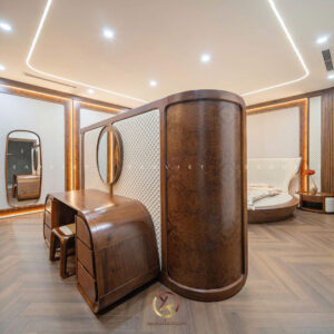 Phòng ngủ master biệt thự gỗ óc chó