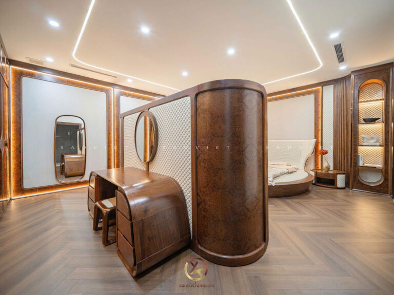 Phòng ngủ master biệt thự gỗ óc chó