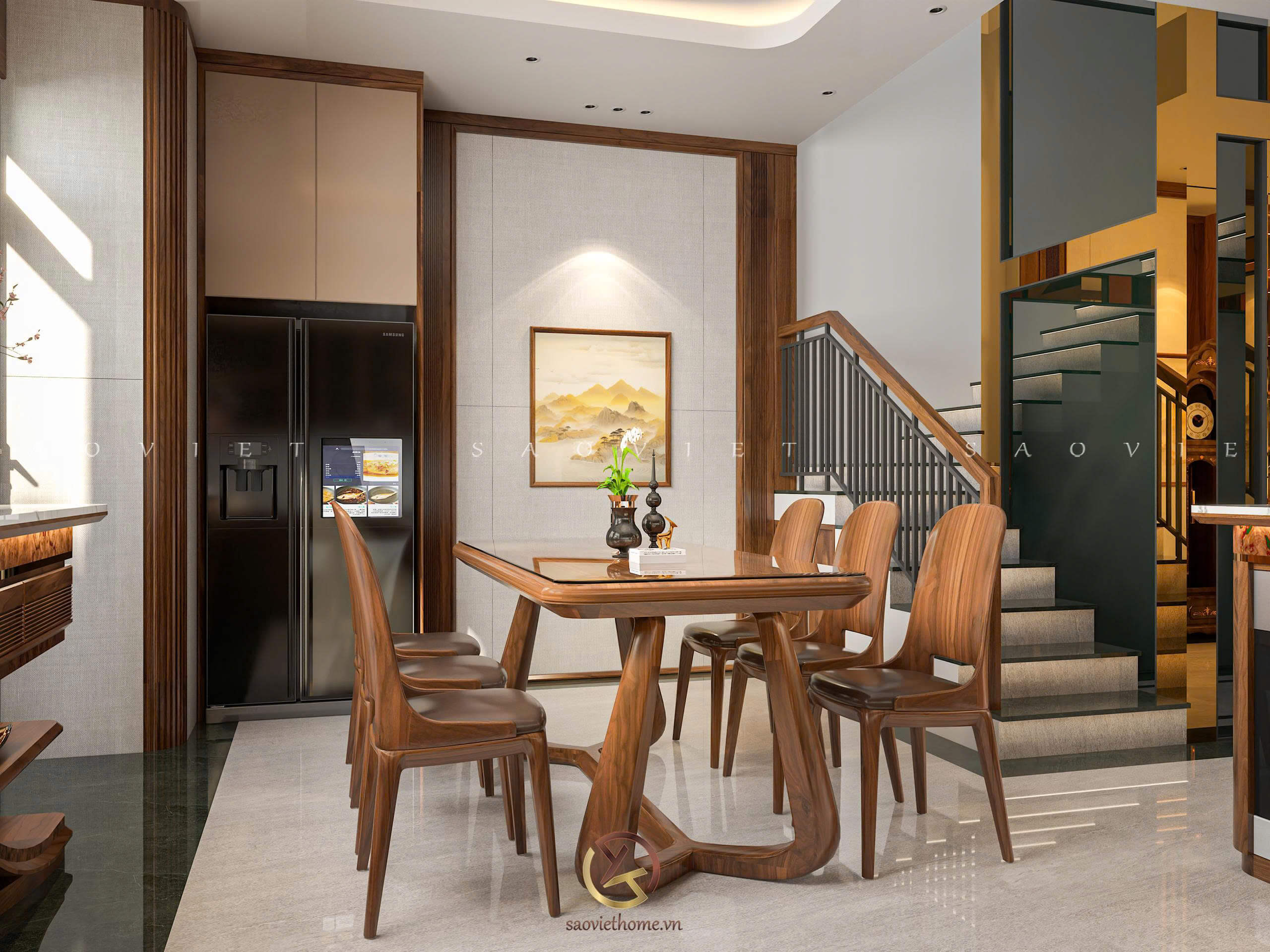 Phòng bếp - Dự án Đông Dương Residence - Thiết kế nội thất gỗ óc chó