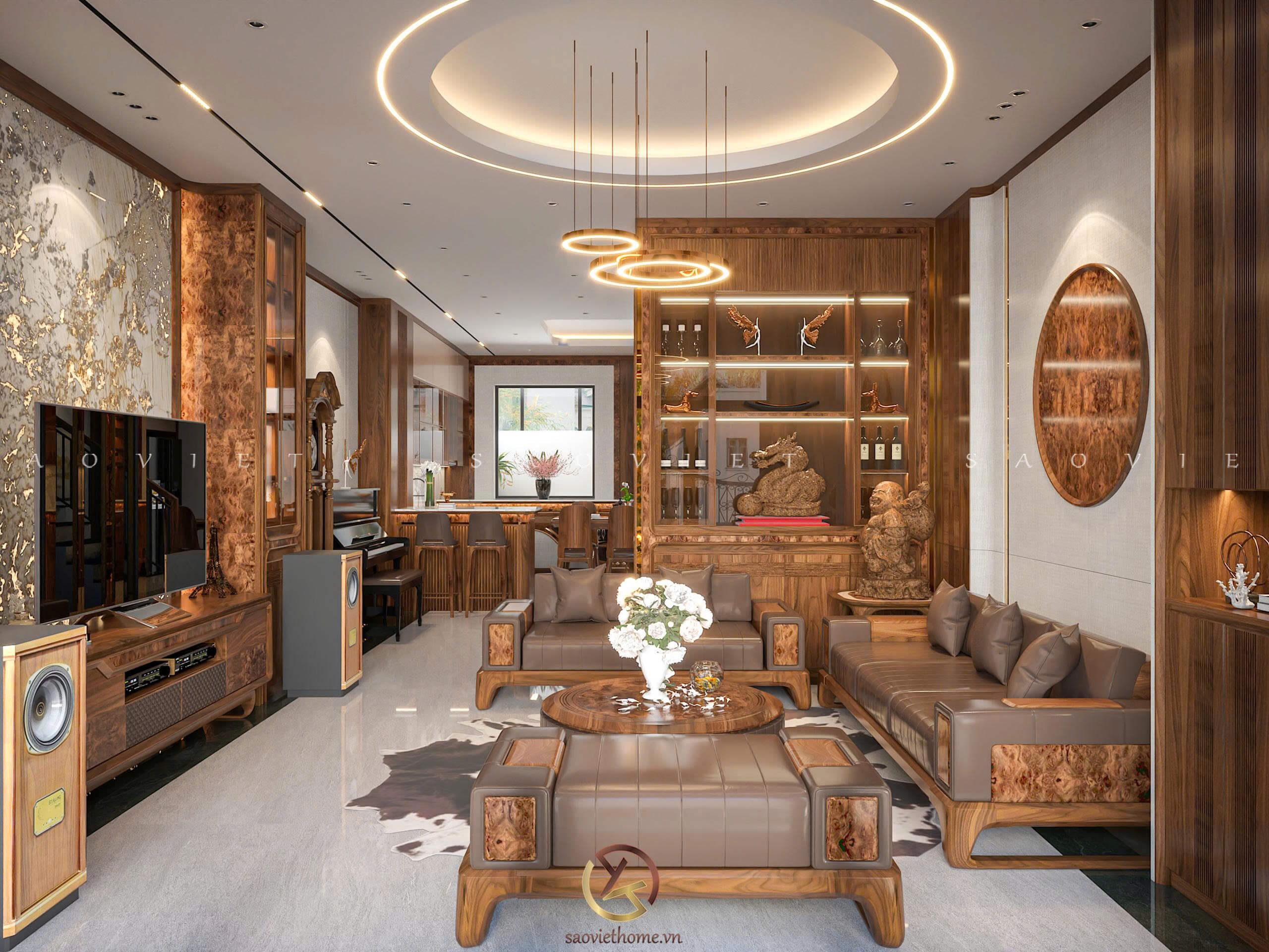 Phòng khách - Dự án Đông Dương Residence - Thiết kế nội thất gỗ óc chó