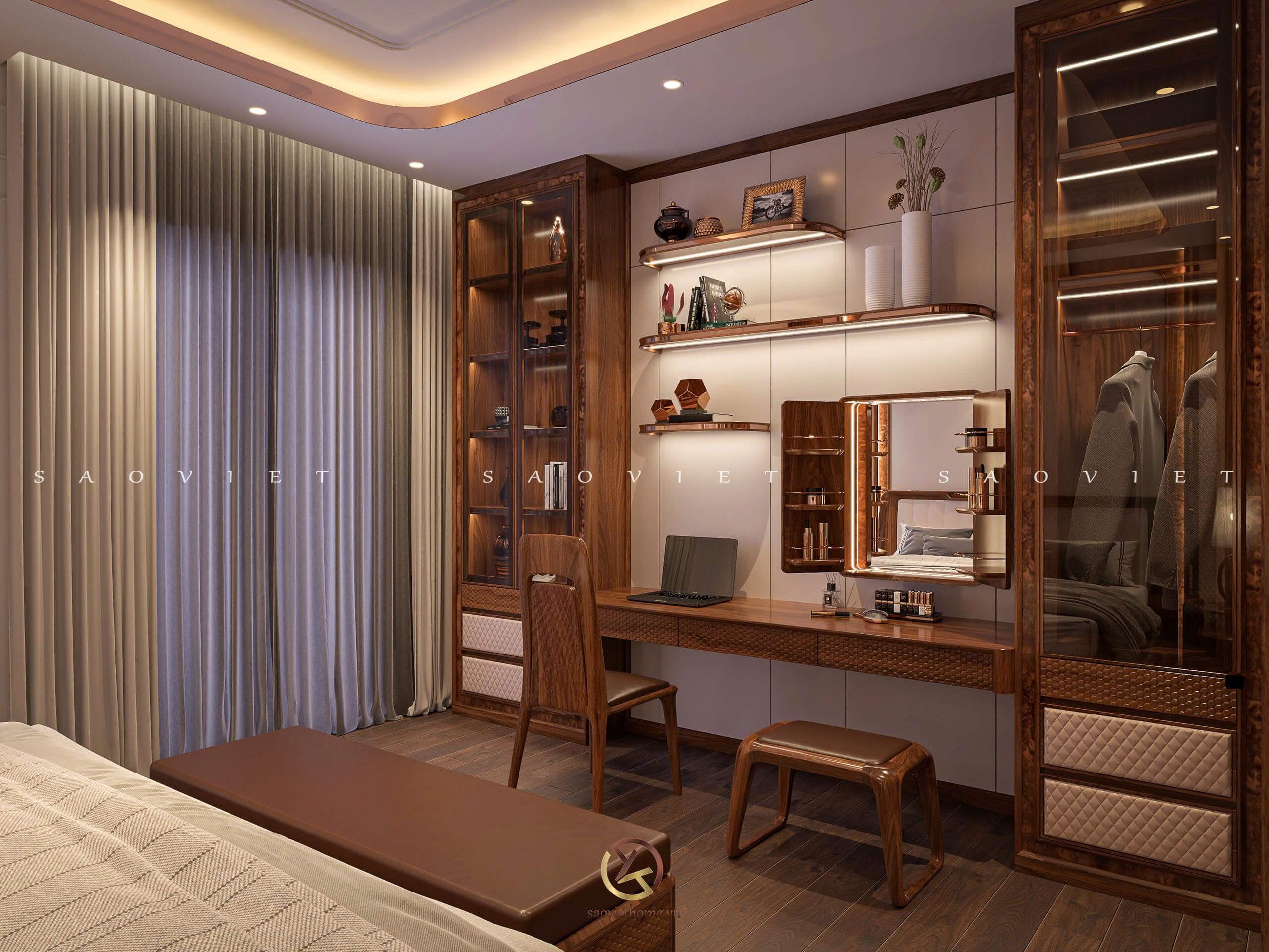 Phòng ngủ master - Dự án Đông Dương Residence - Thiết kế nội thất gỗ óc chó