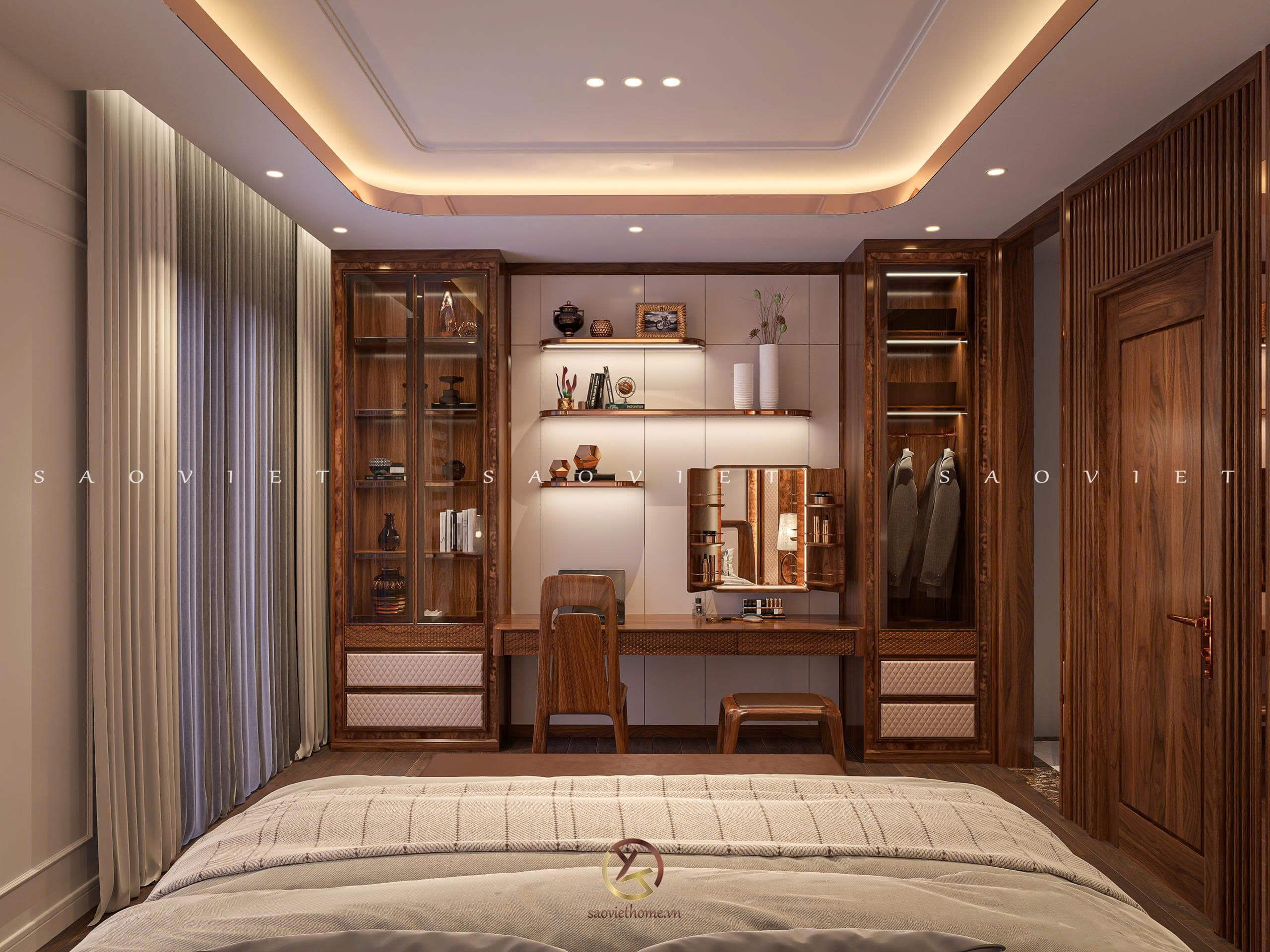 Phòng ngủ master - Dự án Đông Dương Residence - Thiết kế nội thất gỗ óc chó