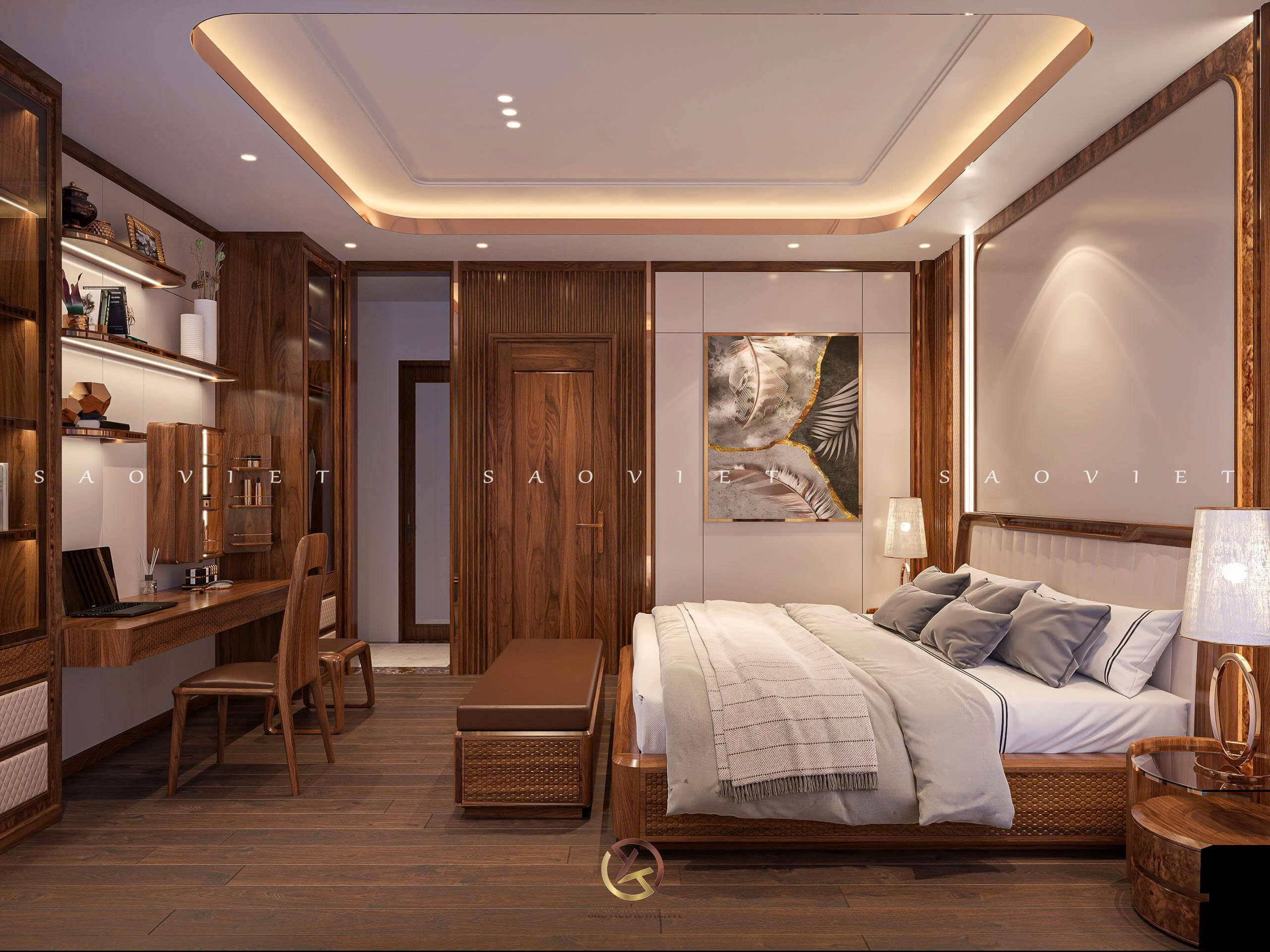 Phòng ngủ master - Dự án Đông Dương Residence - Thiết kế nội thất gỗ óc chó