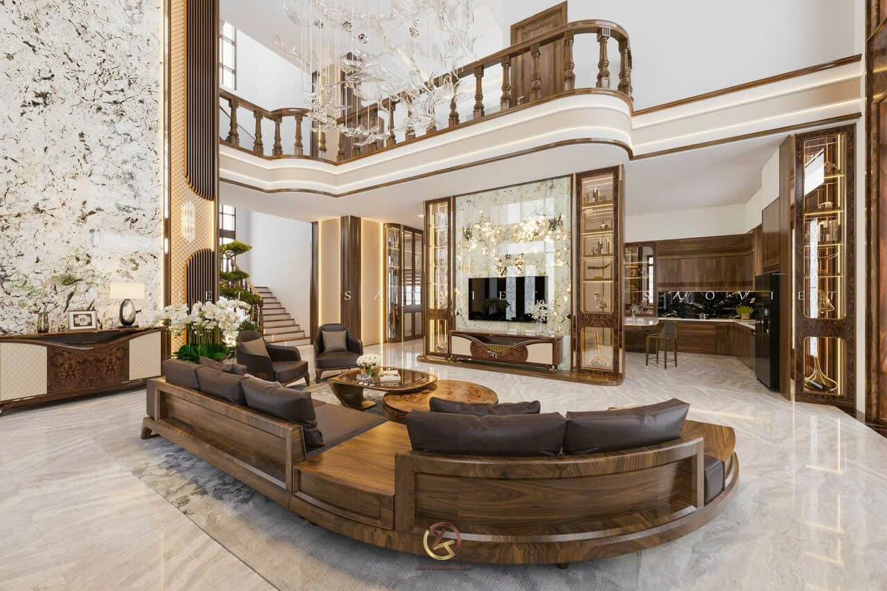 Thiết kế phòng khách biệt thự sân vườn