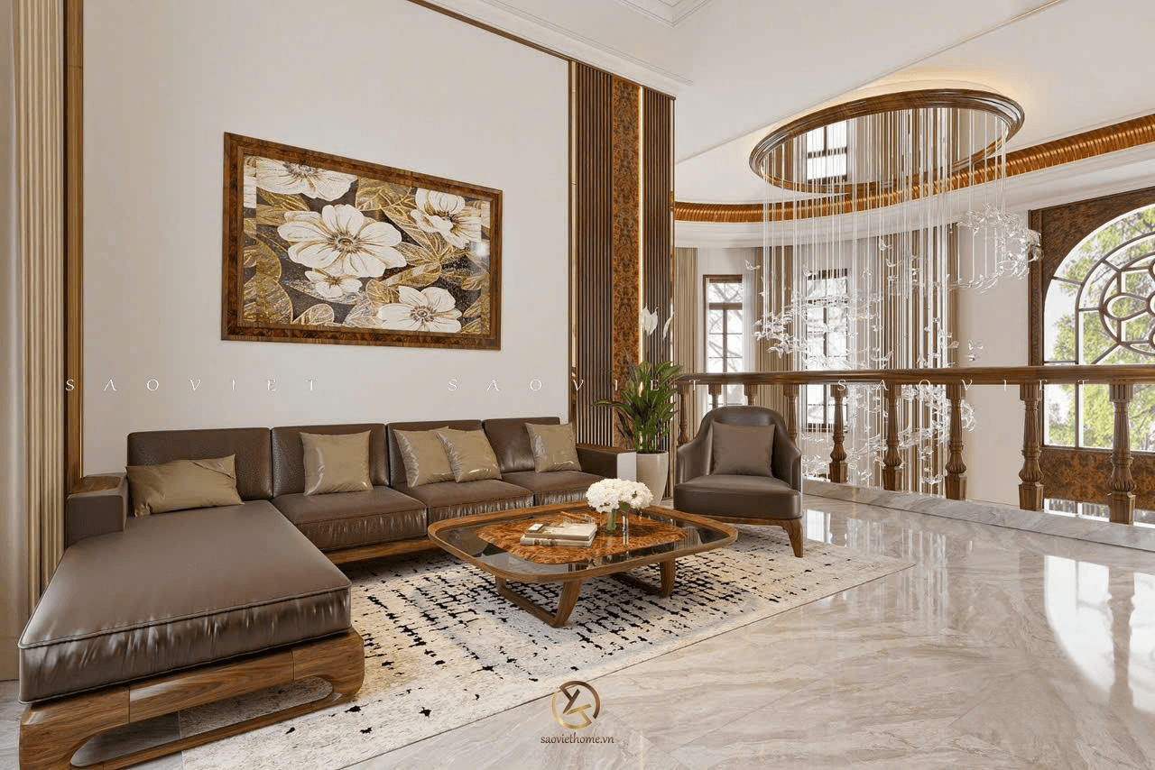 Thiết kế phòng khách biệt thự sân vườn