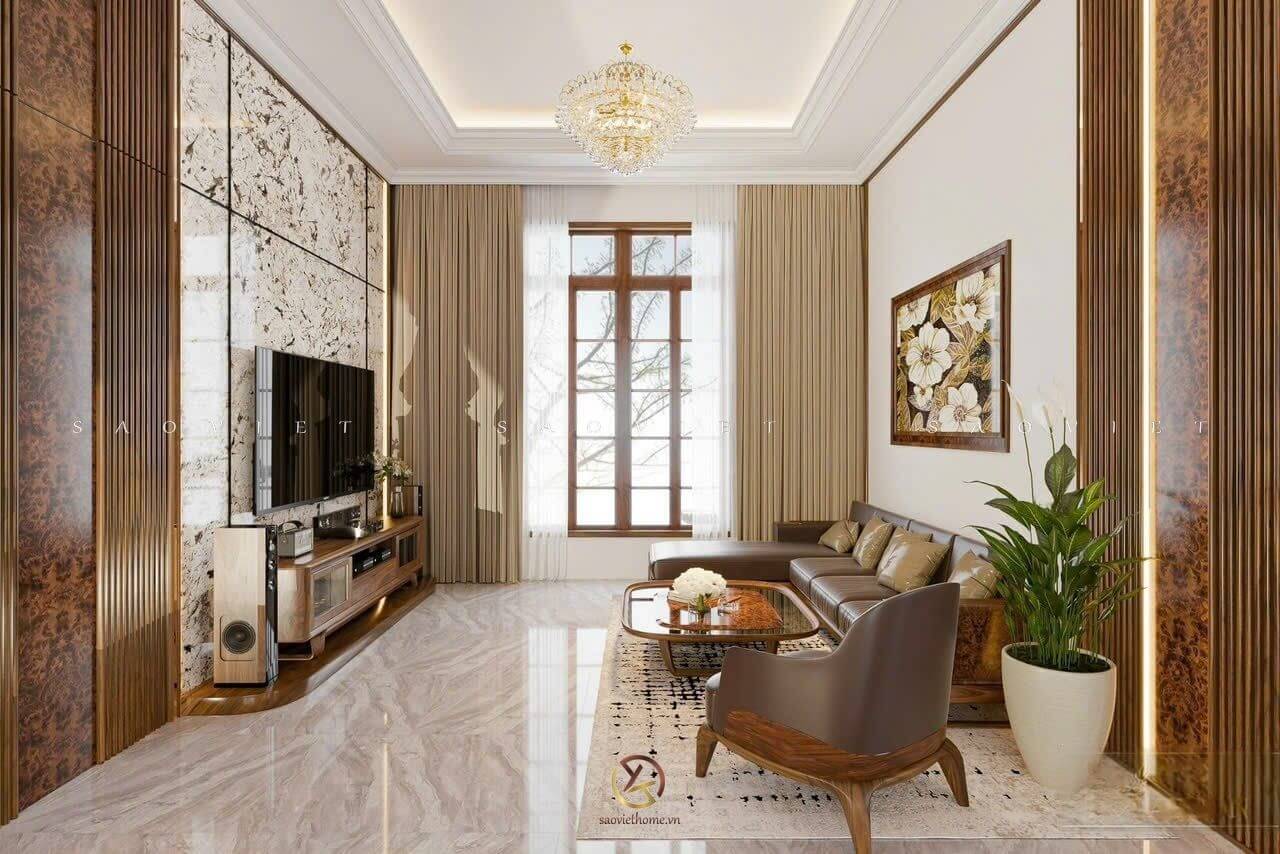 Thiết kế phòng khách biệt thự sân vườn