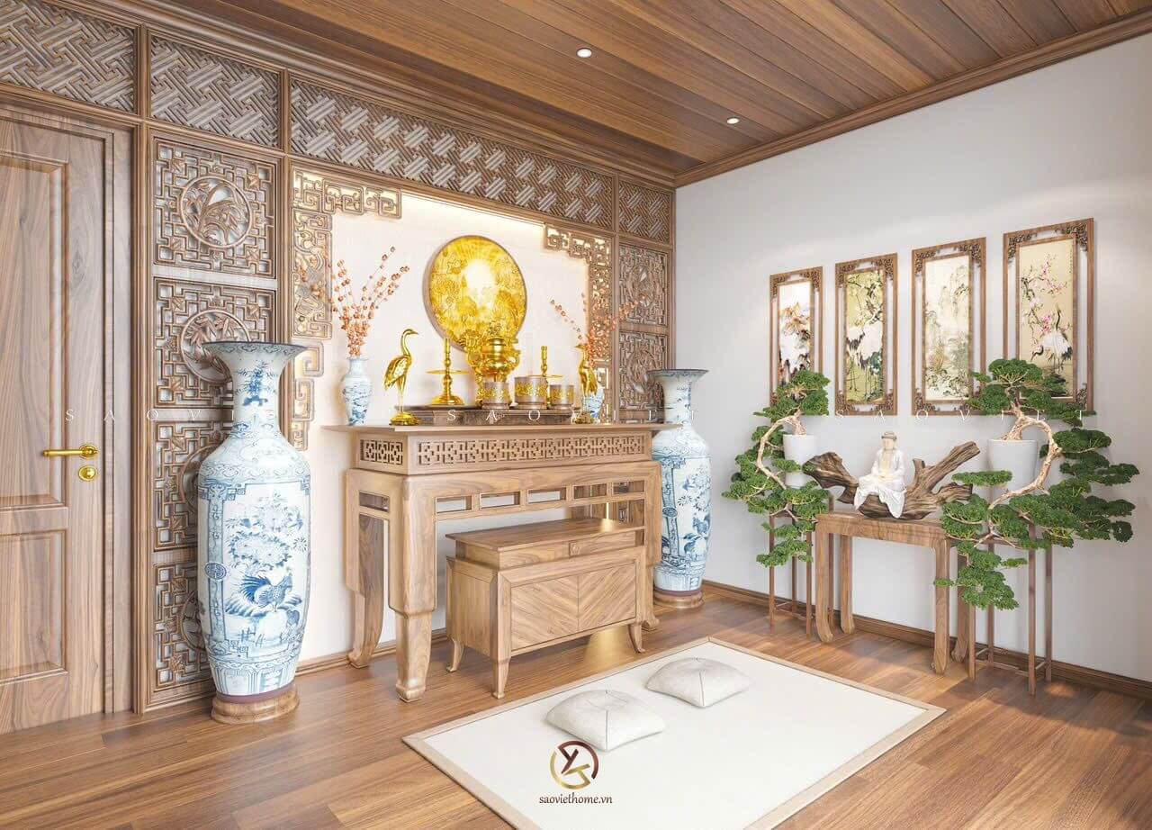 Thiết kế phòng thờ biệt thự sân vườn