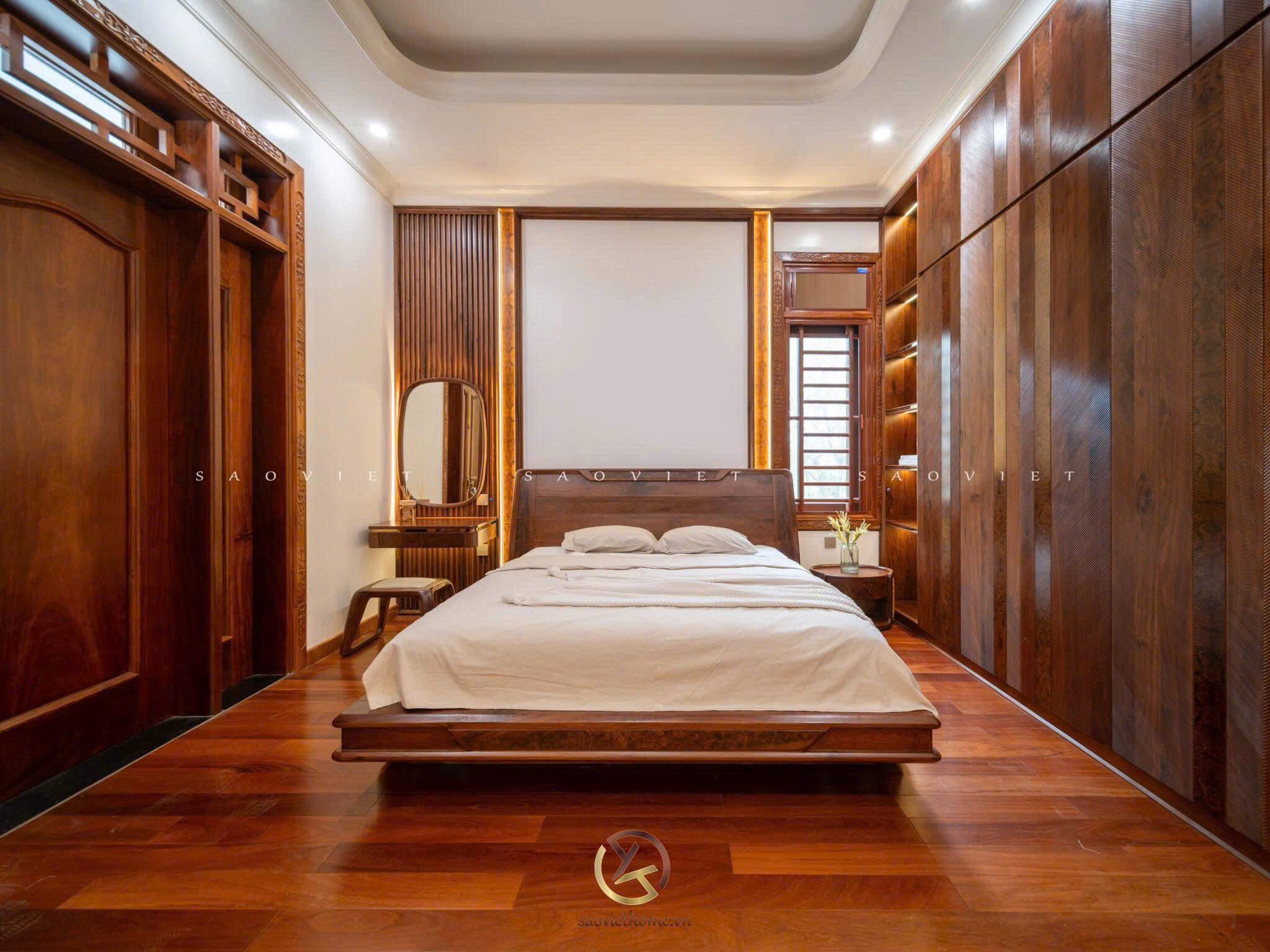 B Manor Ninh Bình - Phòng ngủ con trai nội thất gỗ óc chó