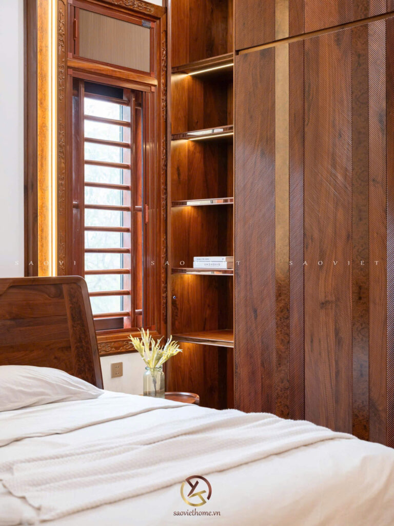 B Manor Ninh Bình - Phòng ngủ con trai nội thất gỗ óc chó