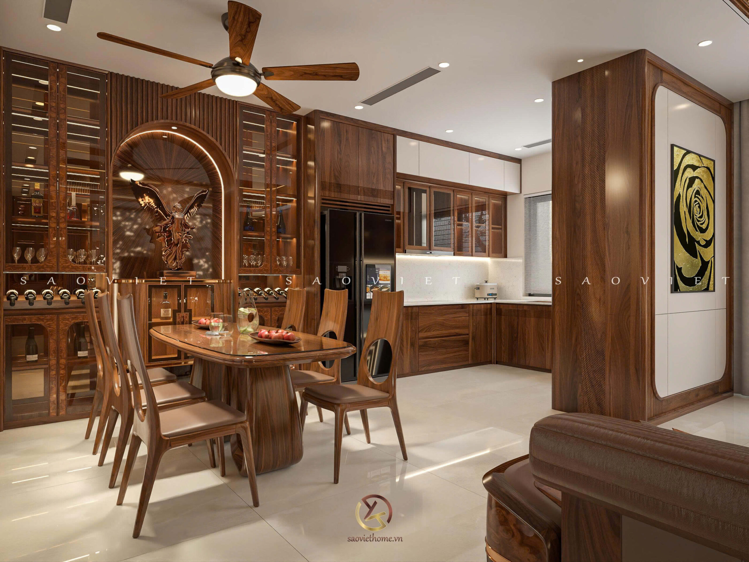 Đinh Anh House - Ninh Bình | Thiết kế nội thất gỗ óc chó phòng bếp