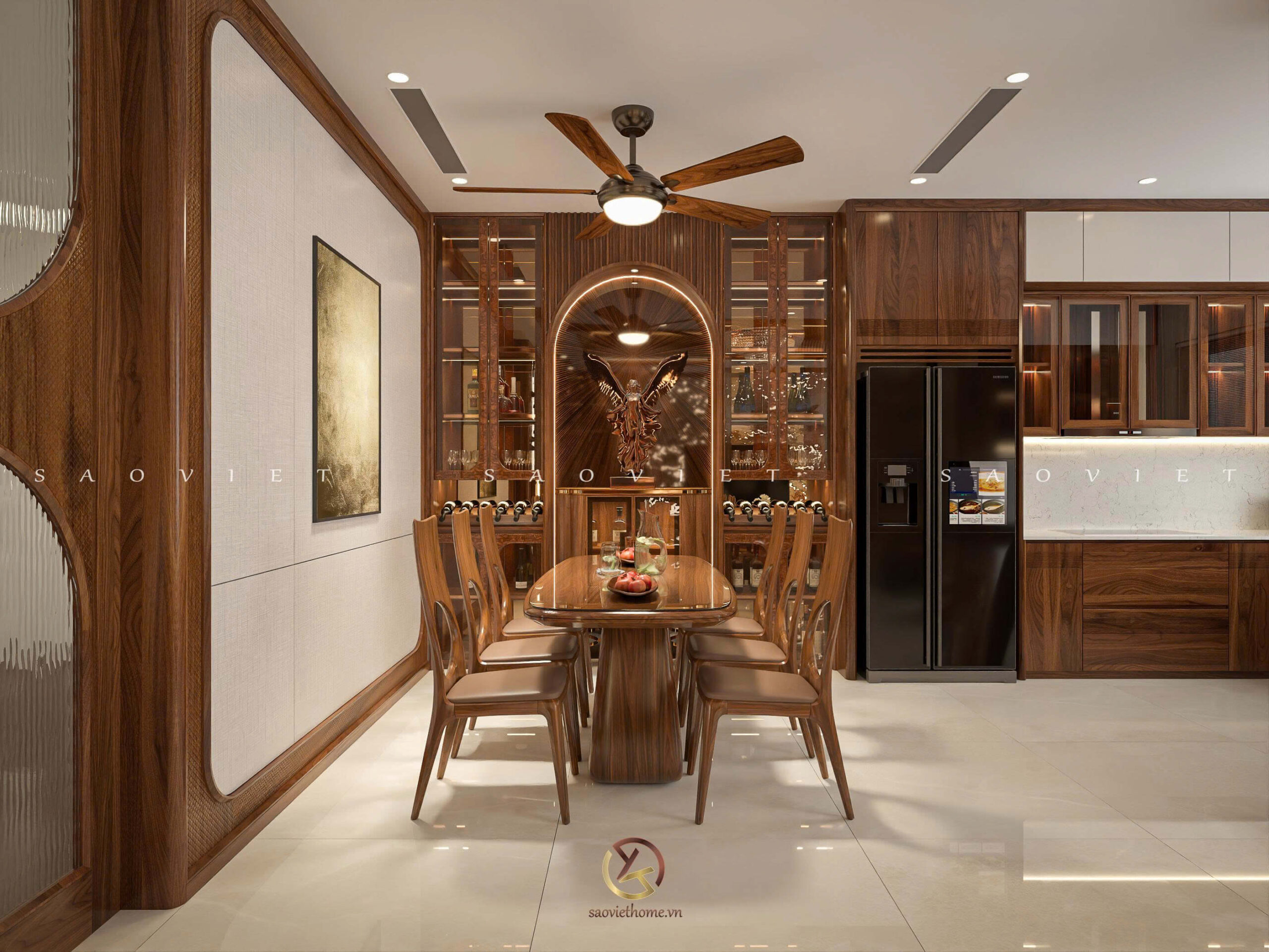 Đinh Anh House - Ninh Bình | Thiết kế nội thất gỗ óc chó phòng bếp