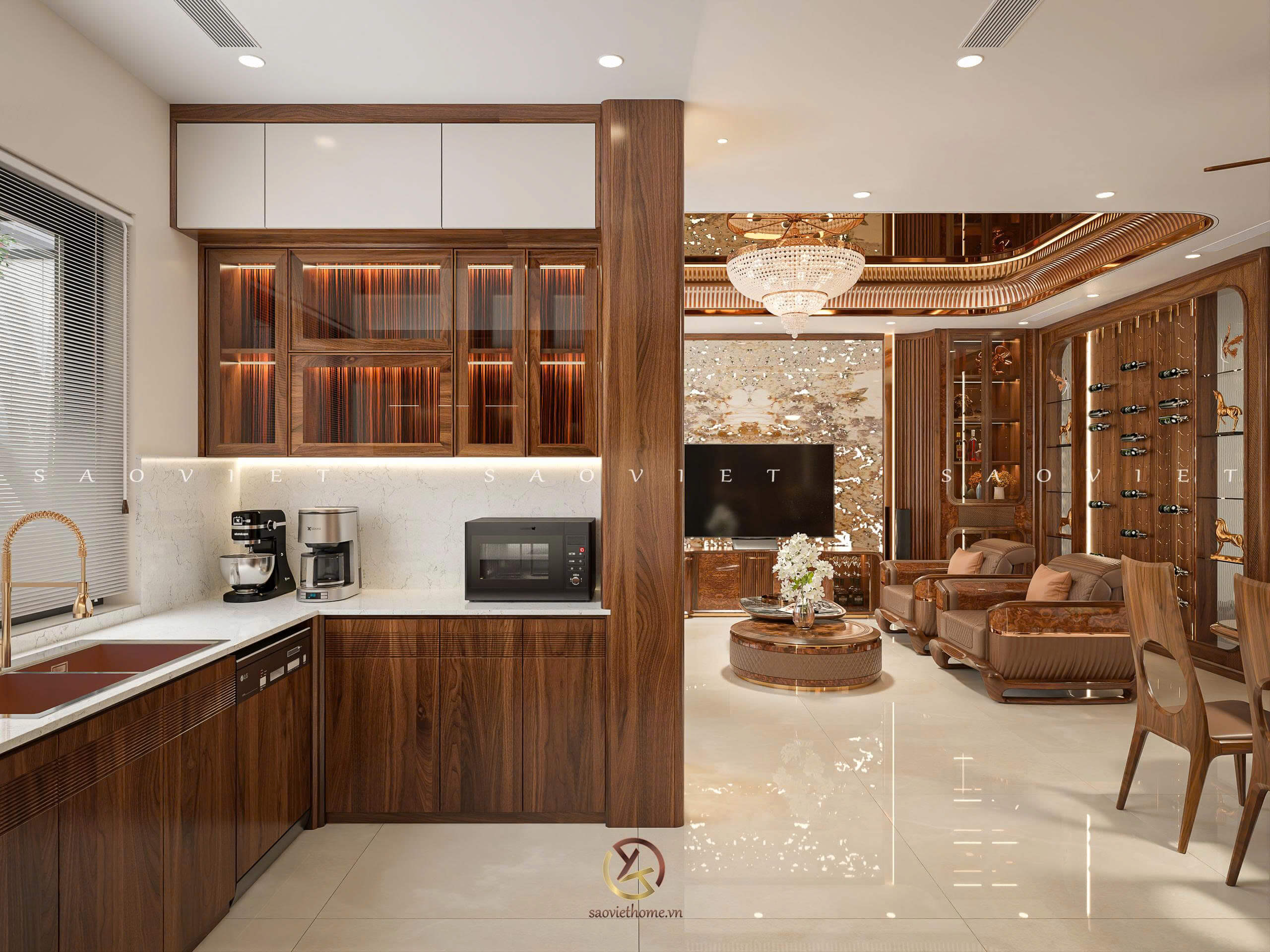 Đinh Anh House - Ninh Bình | Thiết kế nội thất gỗ óc chó phòng bếp