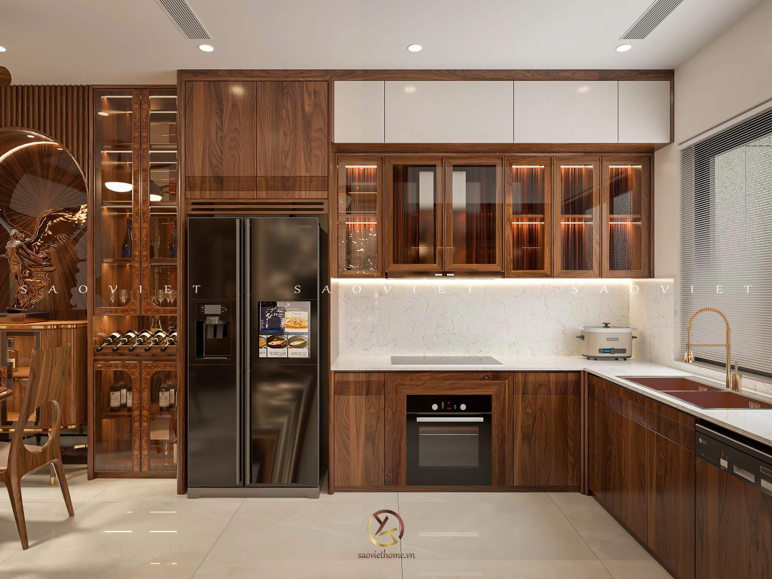 Đinh Anh House - Ninh Bình | Thiết kế nội thất gỗ óc chó phòng bếp