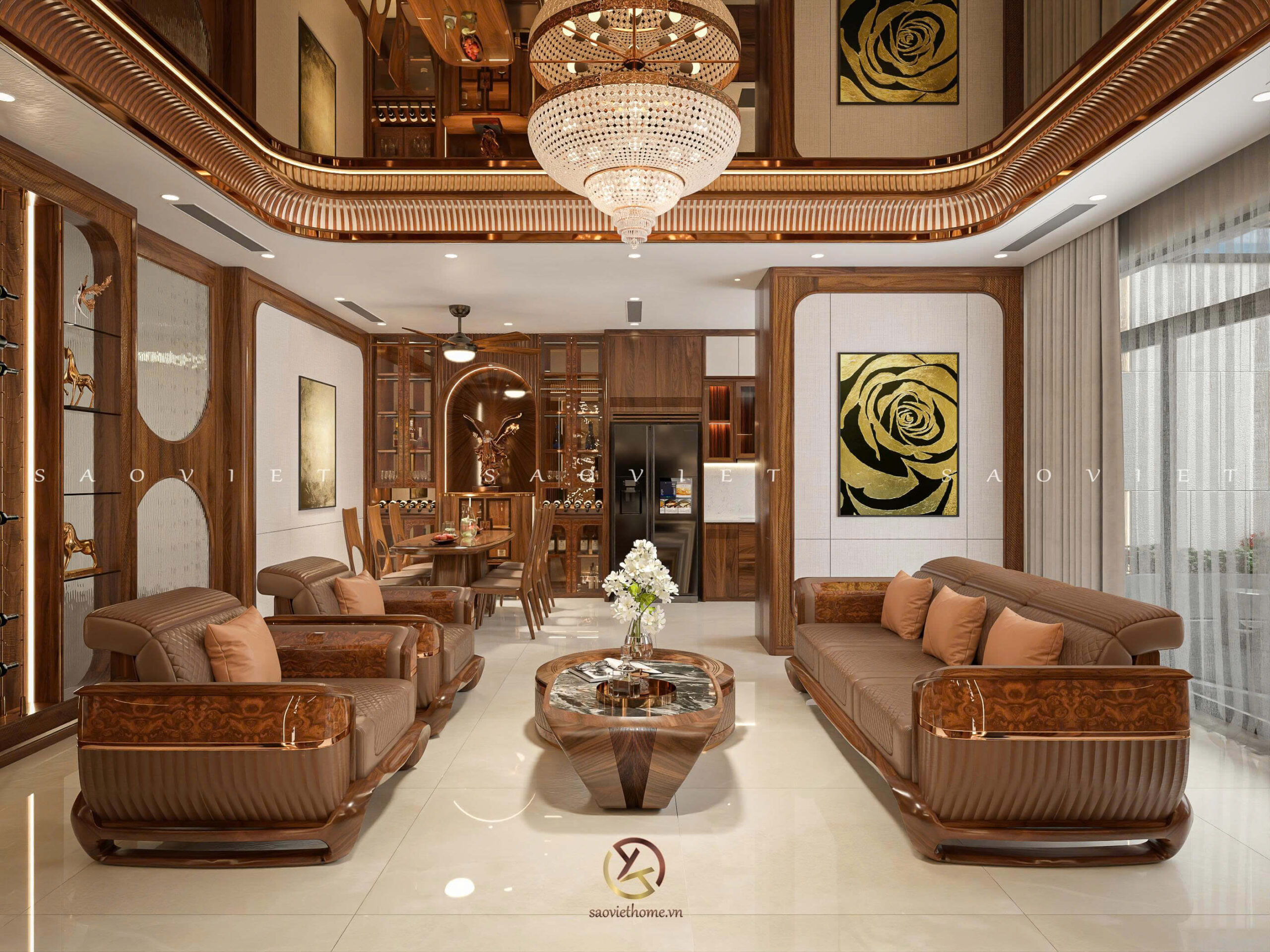 Đinh Anh House - Ninh Bình | Thiết kế nội thất gỗ óc chó phòng khách