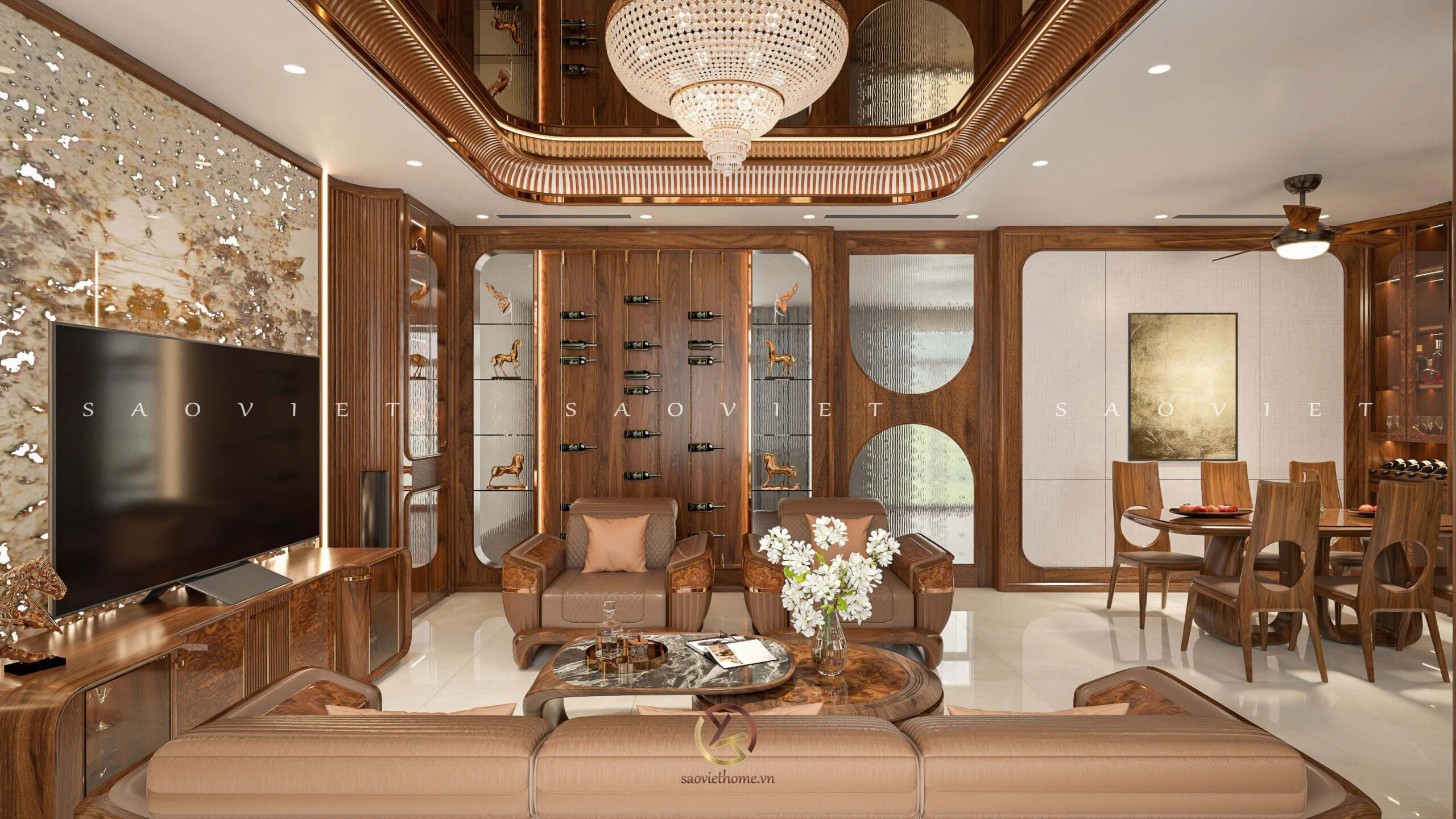 Đinh Anh House - Ninh Bình | Thiết kế nội thất gỗ óc chó phòng khách