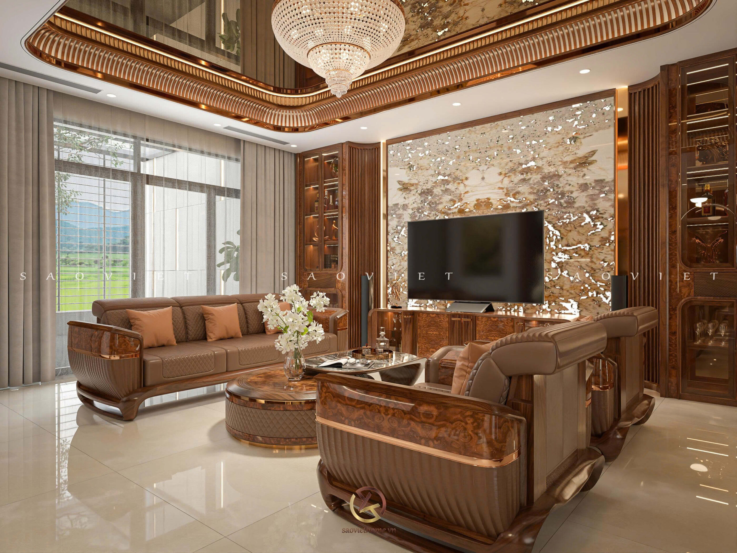 Đinh Anh House - Ninh Bình | Thiết kế nội thất gỗ óc chó phòng khách