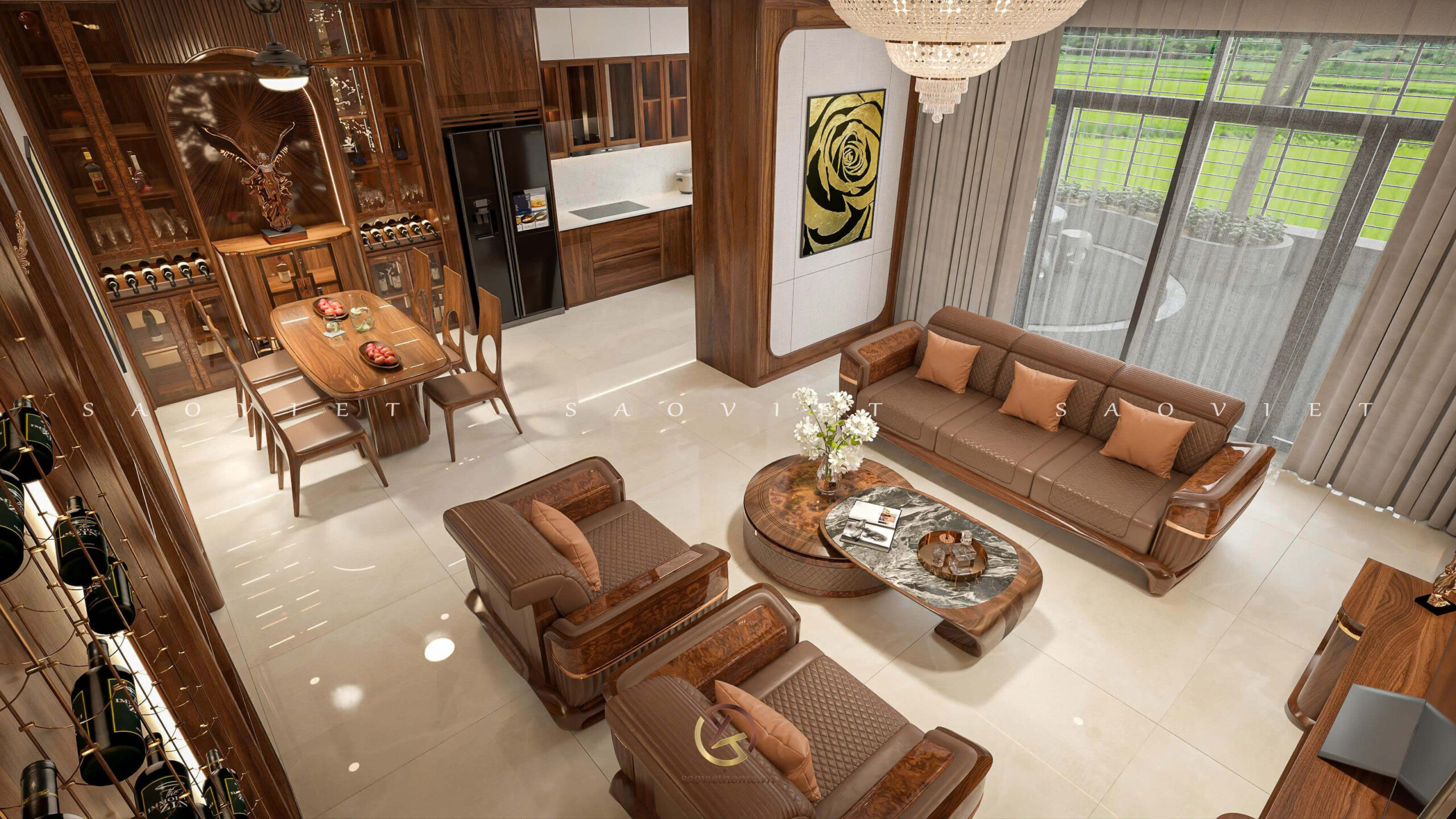 Đinh Anh House - Ninh Bình | Thiết kế nội thất gỗ óc chó phòng khách