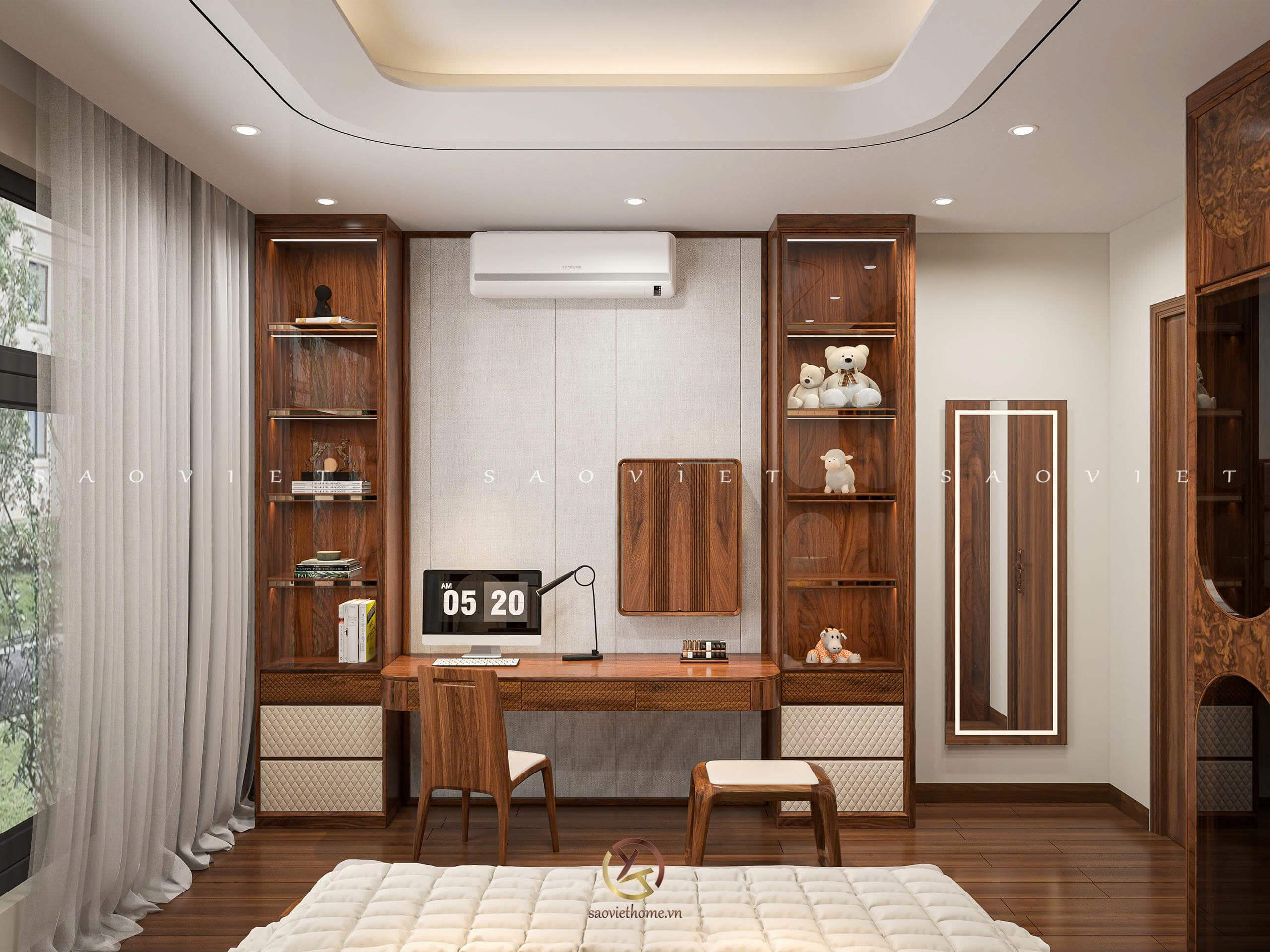 Đinh Anh House - Ninh Bình | Thiết kế nội thất gỗ óc chó phòng ngủ con 2