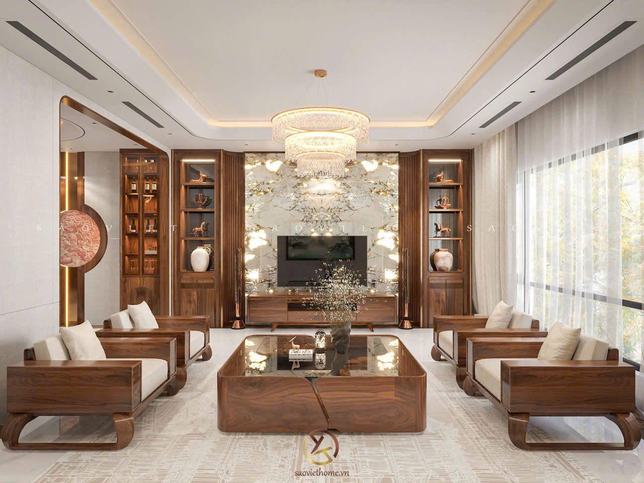 Dự án thiết kế phòng khách Võ Cường House - nội thất gỗ óc chó
