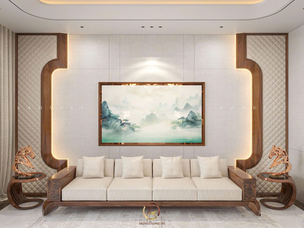 Thiết kế phòng khách Võ Cường House - nội thất gỗ óc chó