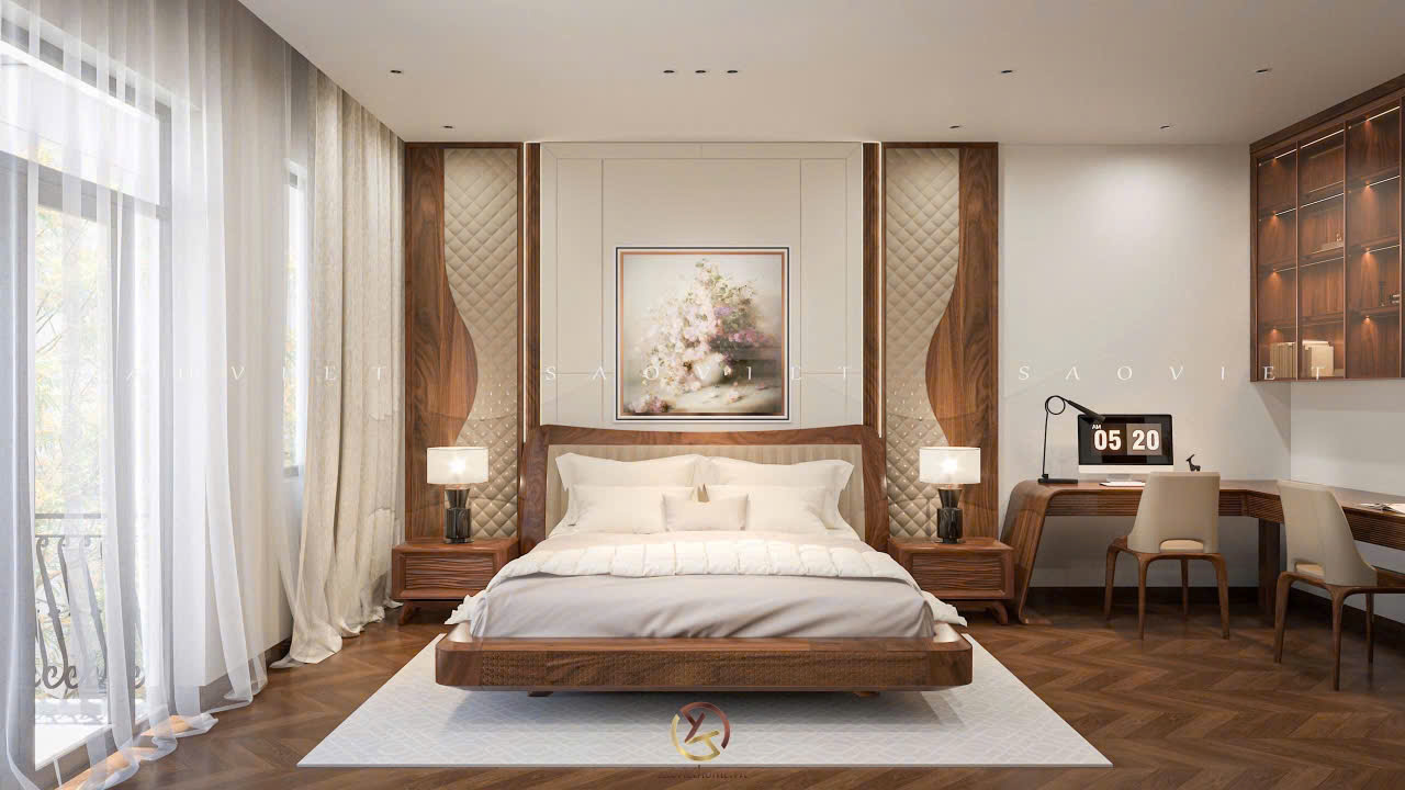 Thiết kế phòng ngủ master Võ Cường House - nội thất gỗ óc chó