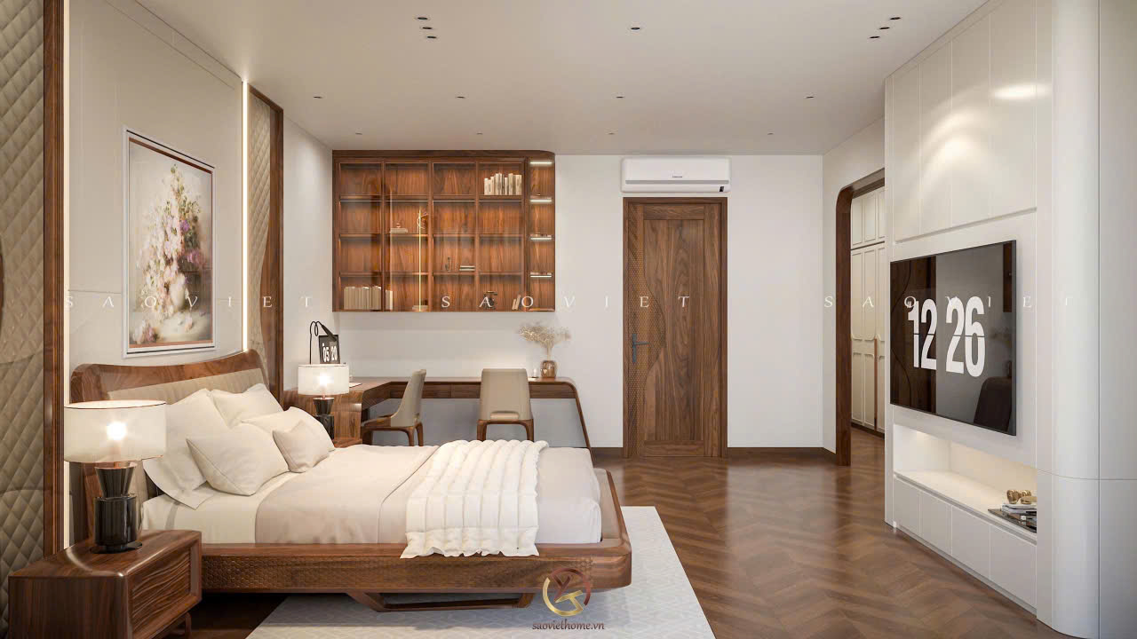 Thiết kế phòng ngủ master Võ Cường House - nội thất gỗ óc chó