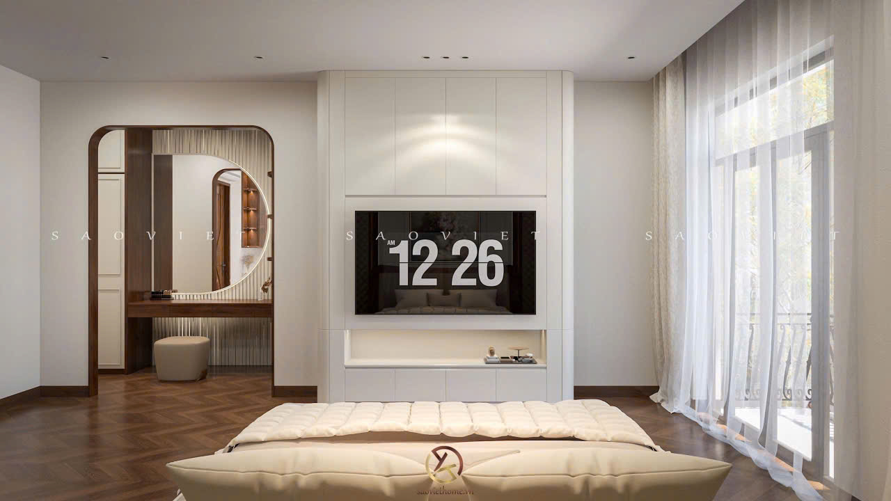 Thiết kế phòng ngủ master Võ Cường House - nội thất gỗ óc chó